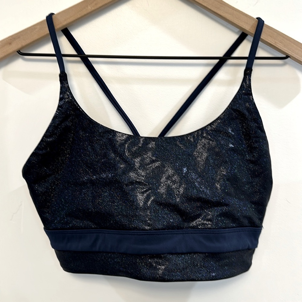 ZYIA Active Women's Twilight Luxe Sports Bra in Blue Glitter Sparkle. - Picture 4 of 8